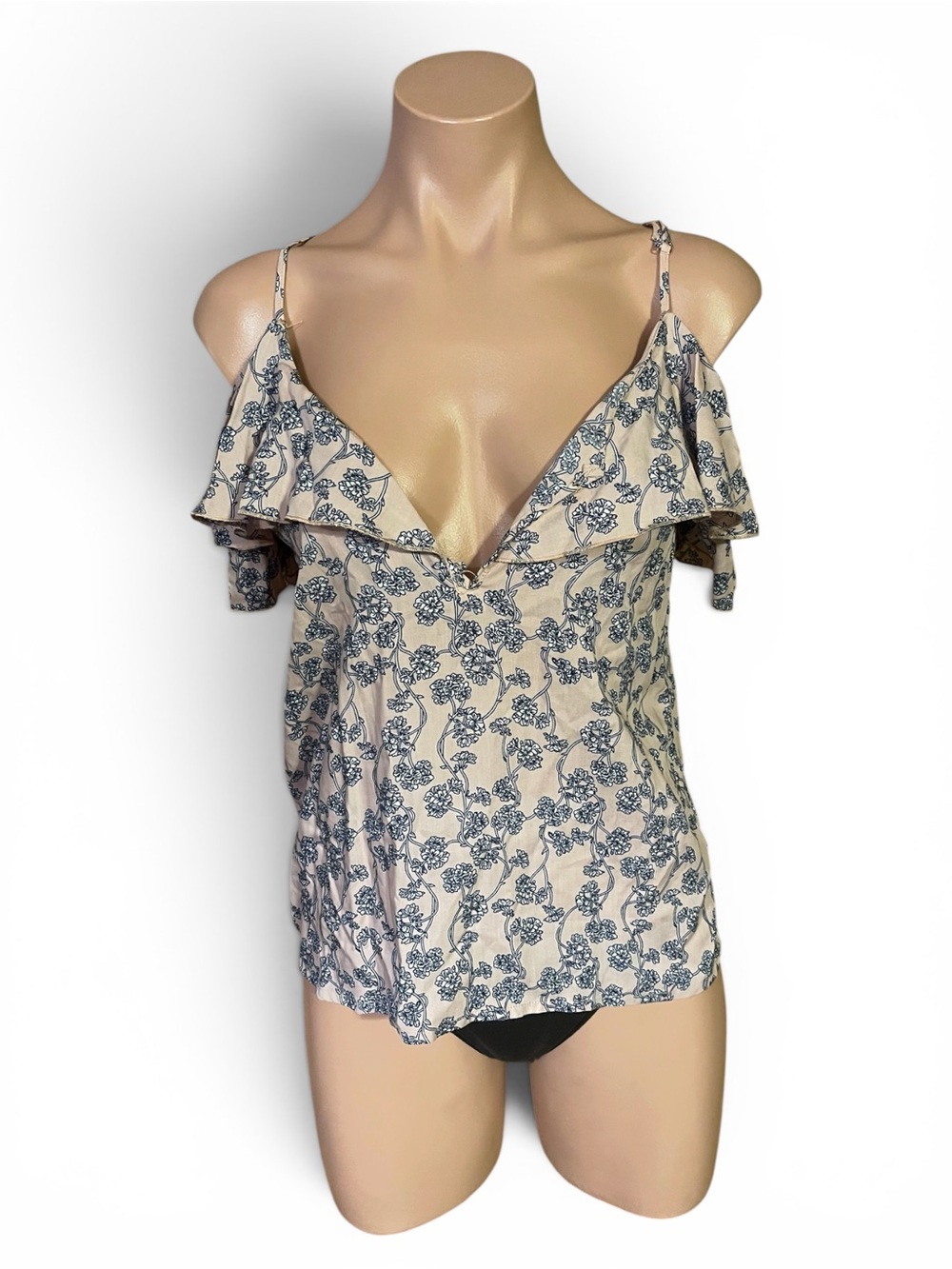 Crissa Top Womens S Pink Floral Cold Shoulder Ruffle Cami Blouse Festival